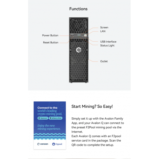 New Canaan Avalon Q 90TH/S 1674W Bitcoin 18.6 J/TH Home Quite Miner De Avalon Q Bitcoin Miner Avalon Q Asic Mining Machine
